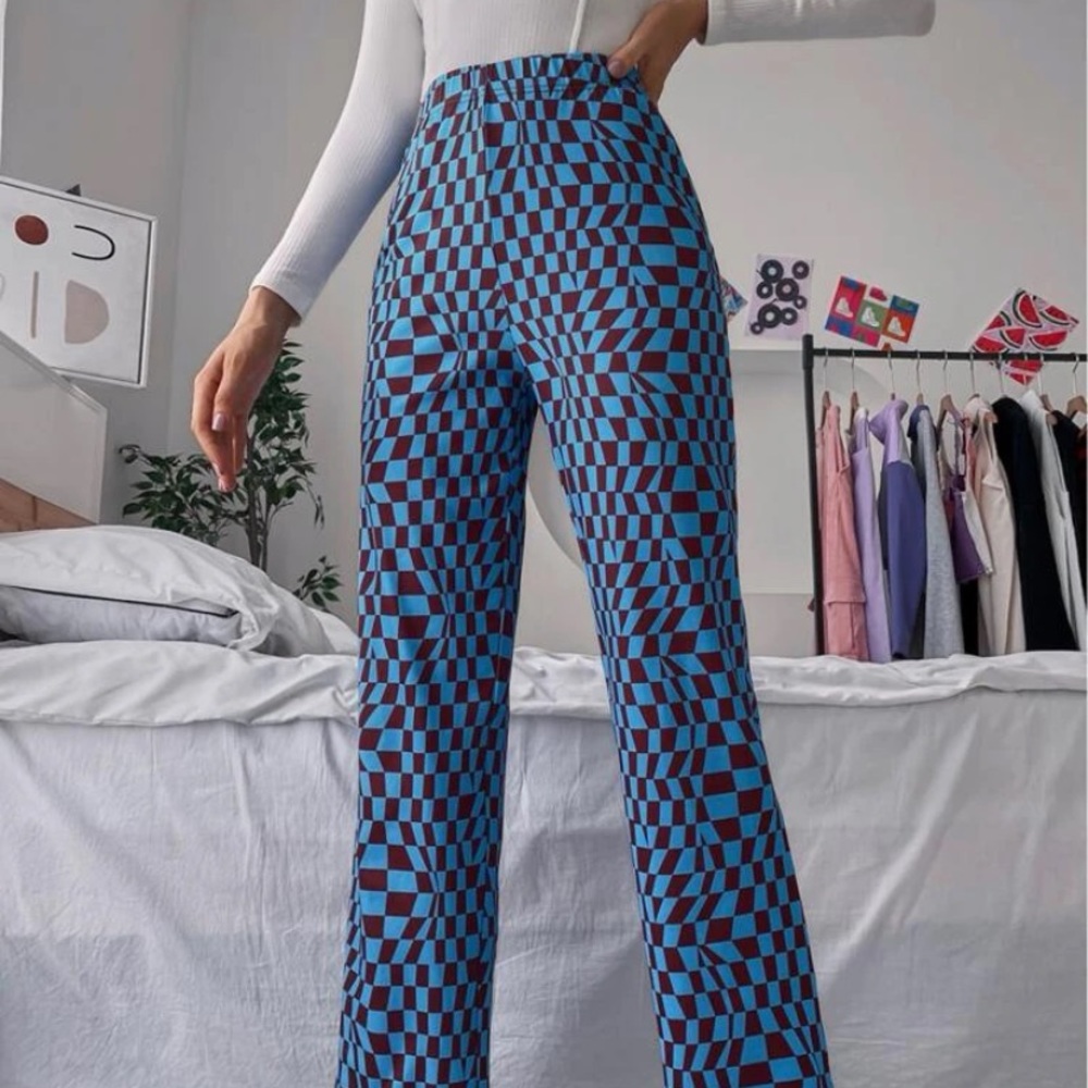 Elastic Waist Checker Print Pants (Never Worn Before!)
